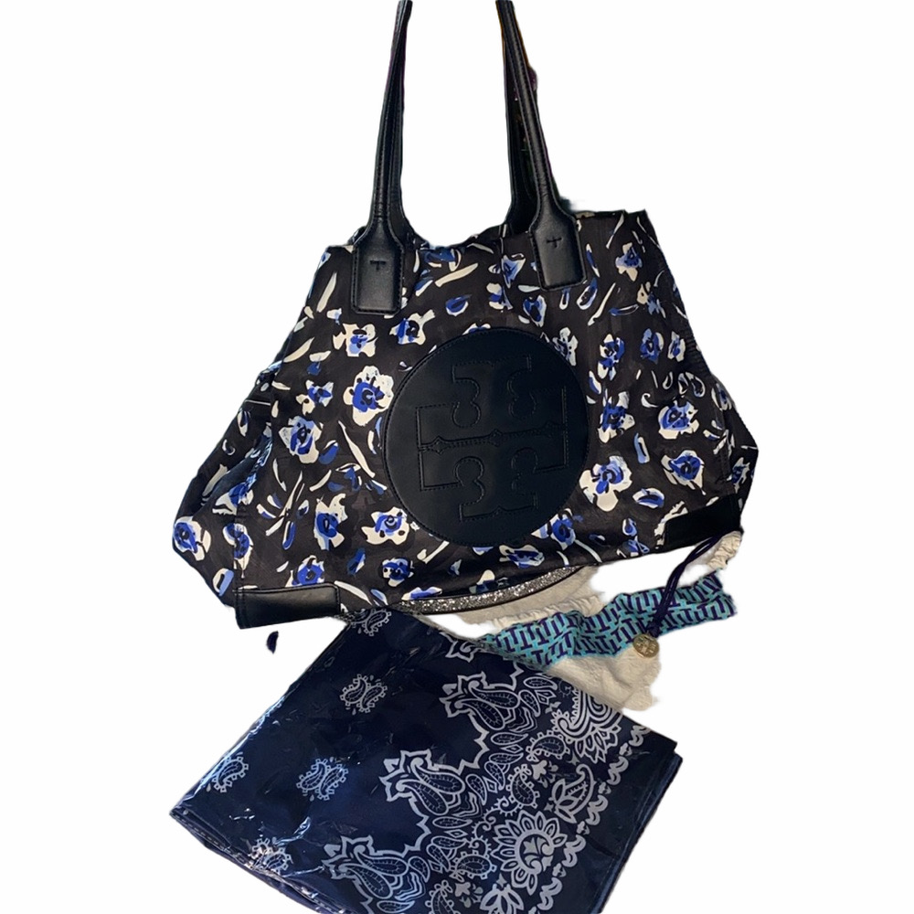 💯Tory Burch Blue and White Tote Bag with Tory B Dust bag and blue scarf